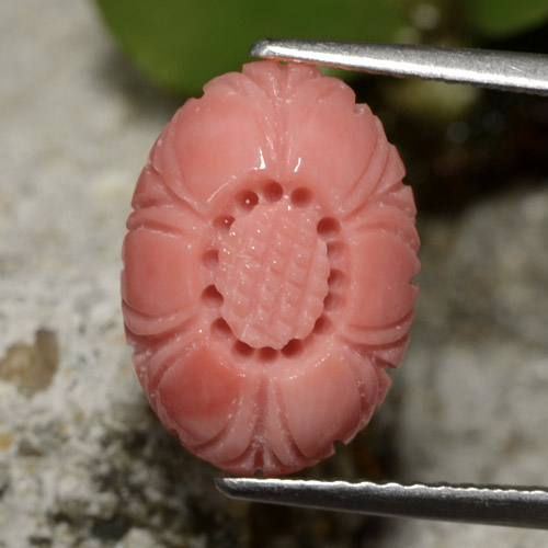 Coral vermelho natural 3,67ct, corte flor, opaco