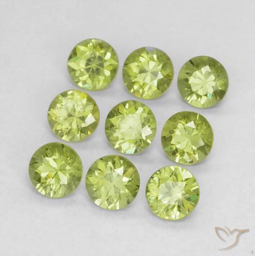 Pedras preciosas de Granada demantóide Verde amarelado natural de 1.41 ct, Redondo, VS