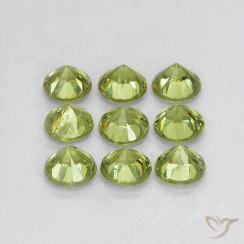 Pedras preciosas de Granada demantóide Verde amarelado natural de 1.41 ct, Redondo, VS