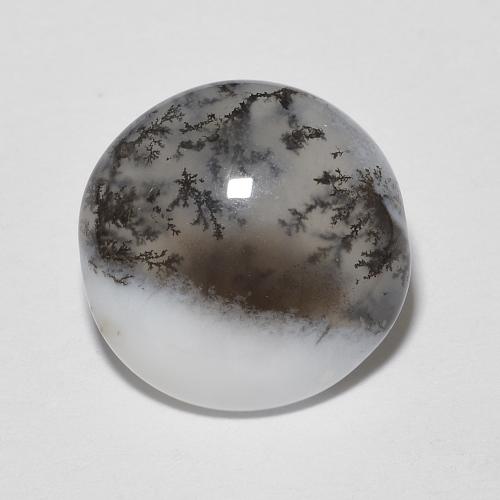 Ágata dendrítica branco natural 4,65ct, corte redondo, translúcido
