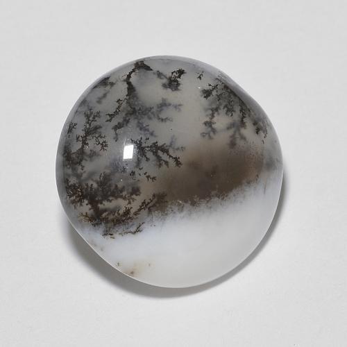 Ágata dendrítica branco natural 4,65ct, corte redondo, translúcido