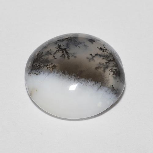Ágata dendrítica branco natural 4,65ct, corte redondo, translúcido