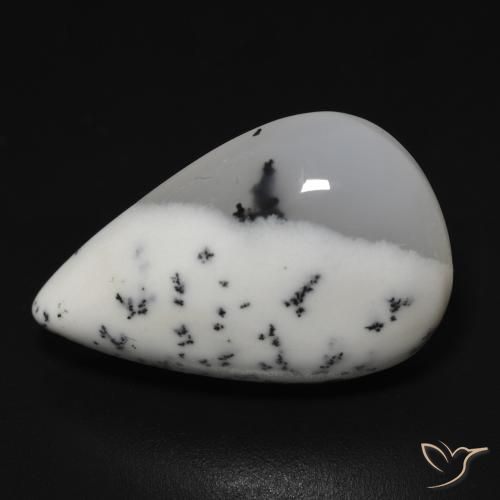 11.43ct Natural branco com preto Ágata Dendrítica, Formato de pêra, Translúcido