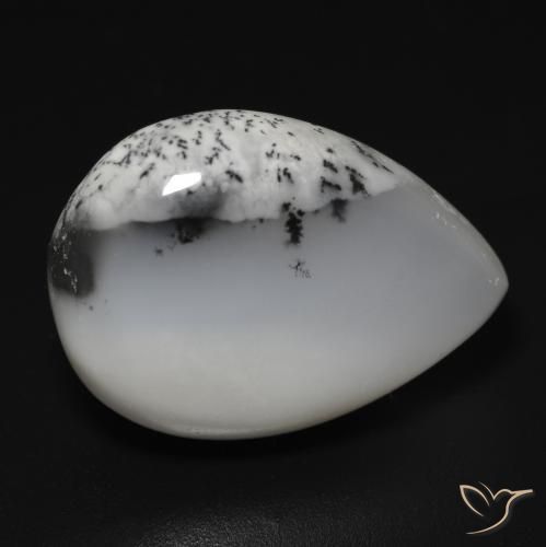 14.76ct Natural branco com preto Ágata Dendrítica, Formato de pêra, Translúcido