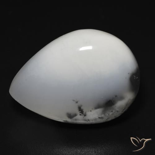 Ágata Dendrítica branco com preto Natural 14.76ct, Formato de pêra, Translúcido