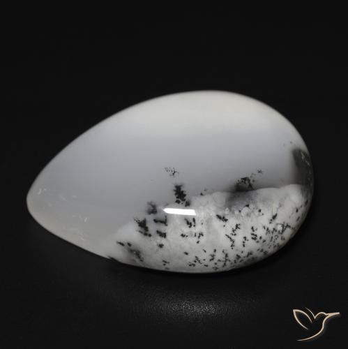 Ágata Dendrítica branco com preto Natural 14.76ct, Formato de pêra, Translúcido
