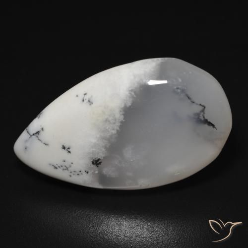 11.48ct Natural branco com preto Ágata Dendrítica, Formato de pêra, Translúcido