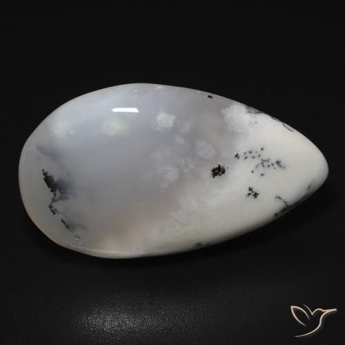 Ágata Dendrítica branco com preto Natural 11.48ct, Formato de pêra, Translúcido