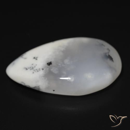 Ágata Dendrítica branco com preto Natural 11.48ct, Formato de pêra, Translúcido