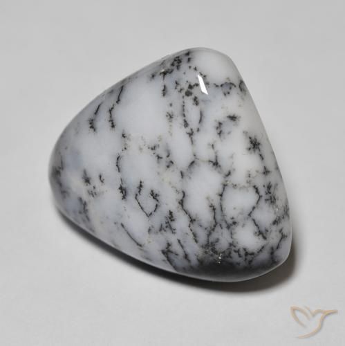 Ágata Dendrítica branco com preto Natural 11.11ct, Formato de pêra, Opaco