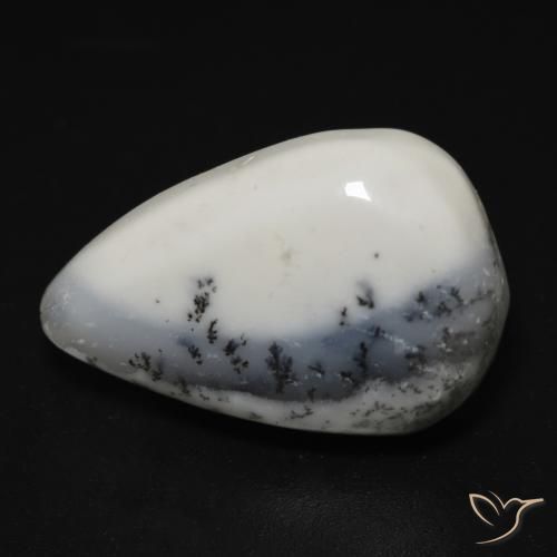 Ágata Dendrítica branco com preto Natural 13.25ct, Formato de pêra, Opaco