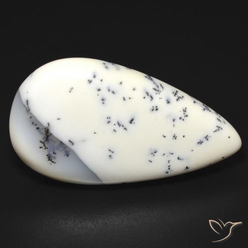 Ágata Dendrítica branco com preto Natural 16.23ct, Formato de pêra, Translúcido
