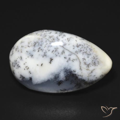 Ágata Dendrítica branco com preto Natural 11.24ct, Formato de pêra, Opaco