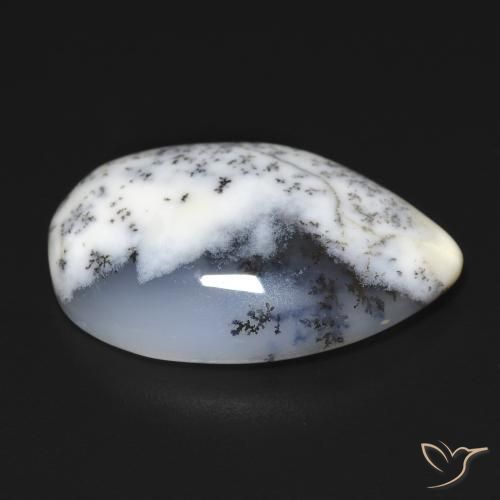 Ágata Dendrítica branco com preto Natural 11.24ct, Formato de pêra, Opaco