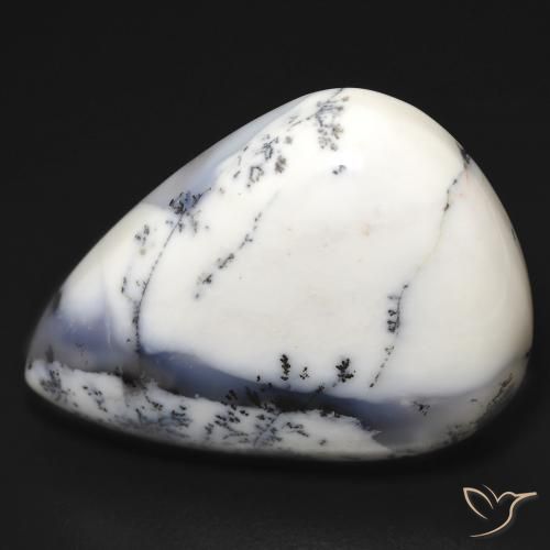32.58ct Natural branco com preto Ágata Dendrítica, Formato de pêra, Opaco