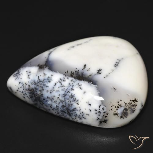 Ágata Dendrítica branco com preto Natural 32.58ct, Formato de pêra, Opaco