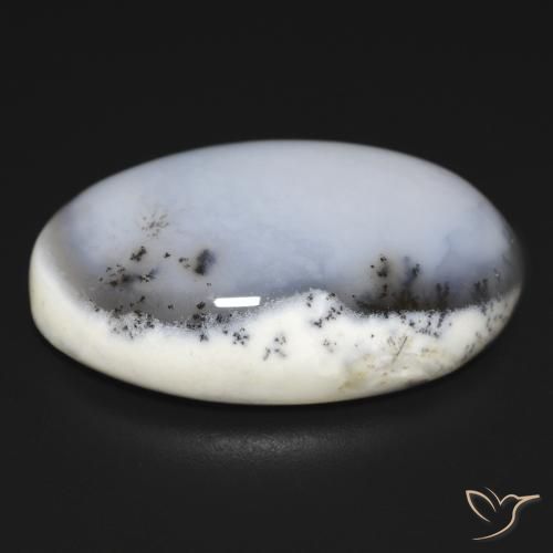 Ágata Dendrítica branco com preto Natural 28.10ct, oval, Opaco