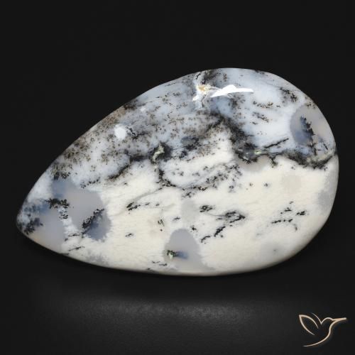 31.64ct Natural branco com preto Ágata Dendrítica, Formato de pêra, Opaco
