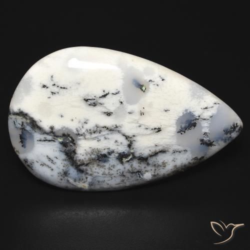 Ágata Dendrítica branco com preto Natural 31.64ct, Formato de pêra, Opaco
