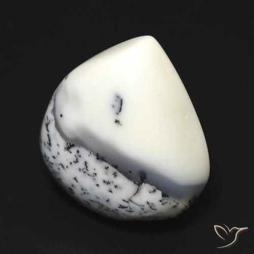 Ágata Dendrítica branco com preto Natural 12.67ct, Formato de pêra, Opaco