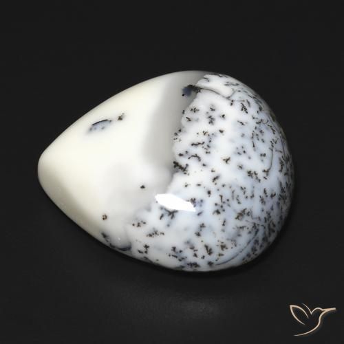 Ágata Dendrítica branco com preto Natural 12.67ct, Formato de pêra, Opaco