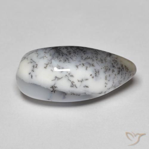 Ágata Dendrítica branco com preto Natural 8.35ct, Formato de pêra, Opaco