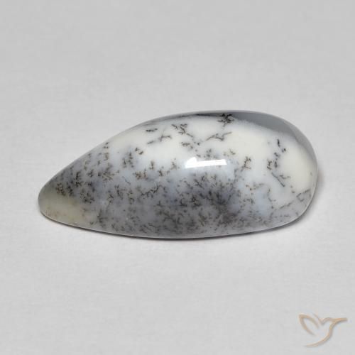 Ágata Dendrítica branco com preto Natural 8.35ct, Formato de pêra, Opaco