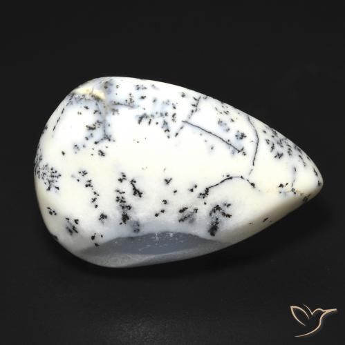 9.07ct Natural branco com preto Ágata Dendrítica, Formato de pêra, Translúcido