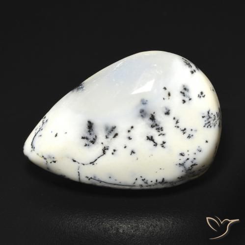 Ágata Dendrítica branco com preto Natural 9.07ct, Formato de pêra, Translúcido