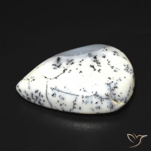 Ágata Dendrítica branco com preto Natural 9.07ct, Formato de pêra, Translúcido