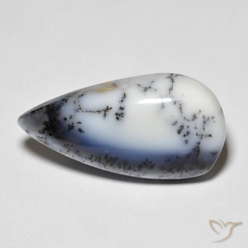 7.44ct Natural branco com preto Ágata Dendrítica, Formato de pêra, Translúcido