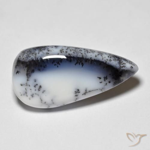Ágata Dendrítica branco com preto Natural 7.44ct, Formato de pêra, Translúcido