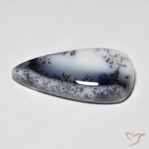 Ágata Dendrítica branco com preto Natural 7.44ct, Formato de pêra, Translúcido