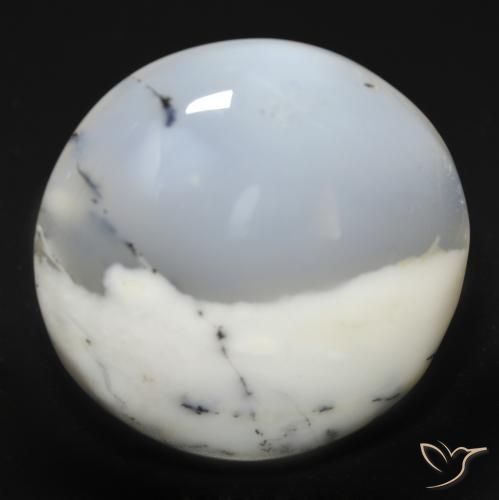 25.49ct Natural branco com preto Ágata Dendrítica, Redondo, Translúcido