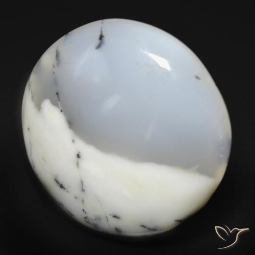 Ágata Dendrítica branco com preto Natural 25.49ct, Redondo, Translúcido