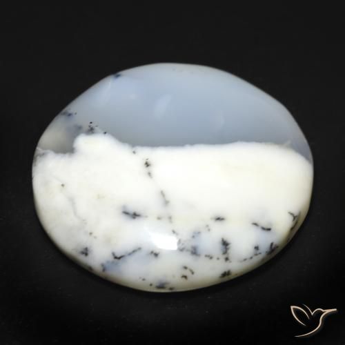 Ágata Dendrítica branco com preto Natural 25.49ct, Redondo, Translúcido