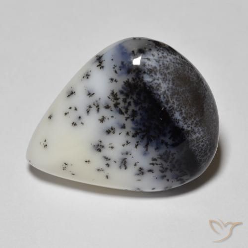 9.90ct Natural branco com preto Ágata Dendrítica, Formato de pêra, Opaco