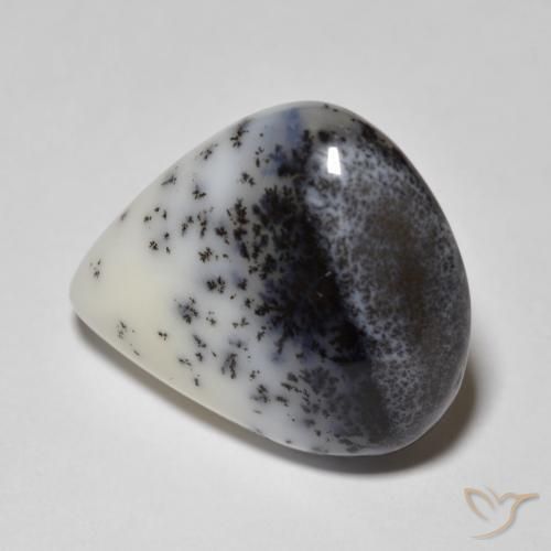 Ágata Dendrítica branco com preto Natural 9.90ct, Formato de pêra, Opaco
