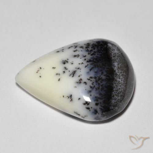 Ágata Dendrítica branco com preto Natural 9.90ct, Formato de pêra, Opaco