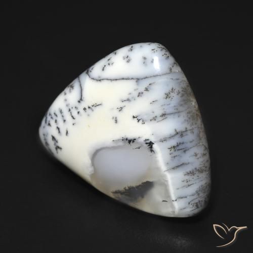 Ágata Dendrítica branco com preto Natural 9.21ct, Trilhão, Opaco