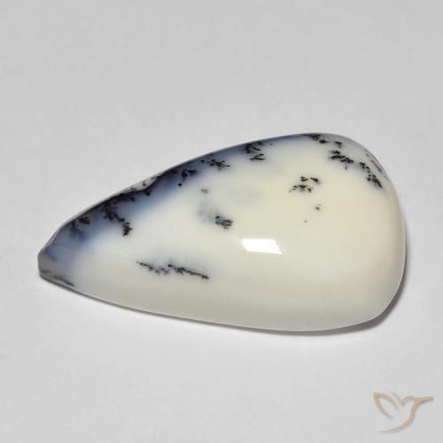 Ágata Dendrítica branco com preto Natural 12.30ct, Formato de pêra, Opaco