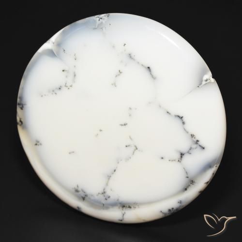 Ágata Dendrítica branco com preto Natural 112.10ct, Redondo, Opaco