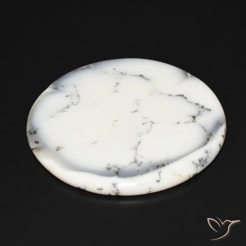 Ágata Dendrítica branco com preto Natural 112.10ct, Redondo, Opaco