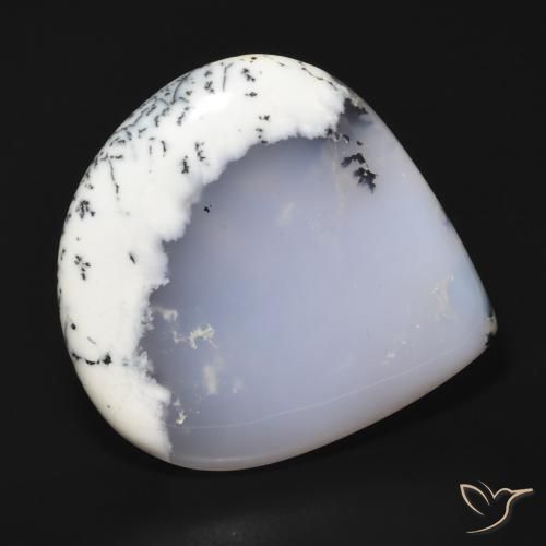 Ágata Dendrítica branco com preto Natural 62.65ct, Formato de pêra, Translúcido