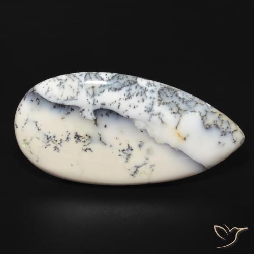 Ágata Dendrítica branco com preto Natural 53.84ct, Formato de pêra, Opaco
