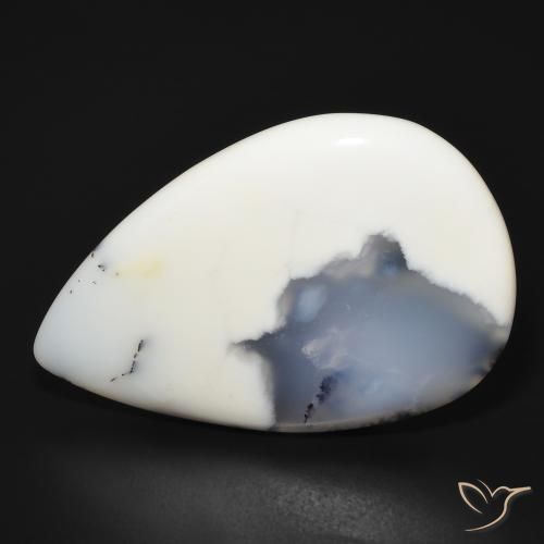 Ágata Dendrítica branco com preto Natural 66.10ct, Formato de pêra, Opaco