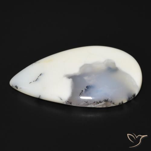 Ágata Dendrítica branco com preto Natural 66.10ct, Formato de pêra, Opaco