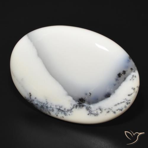 Ágata Dendrítica branco com preto Natural 83.43ct, oval, Opaco