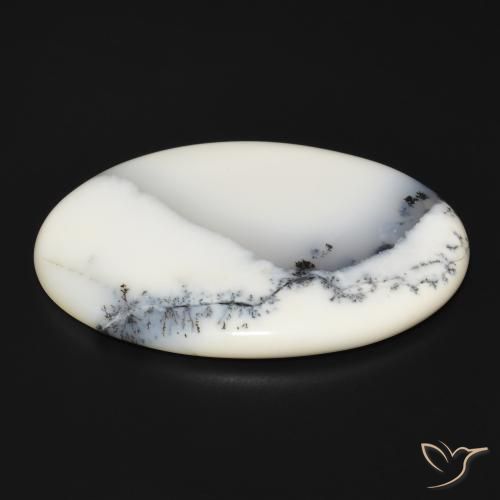 Ágata Dendrítica branco com preto Natural 83.43ct, oval, Opaco