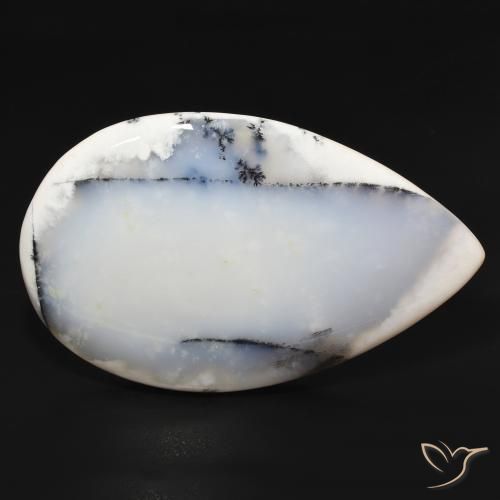 Ágata Dendrítica branco com preto Natural 195.90ct, Formato de pêra, Opaco